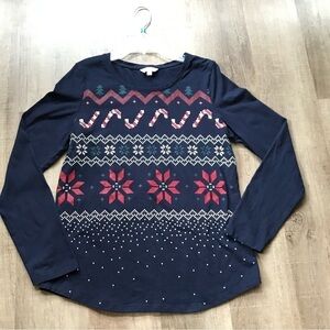 Womens long sleeve holiday pattern tshirt candy canes size medium